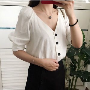 ZARA White Linen Blouse